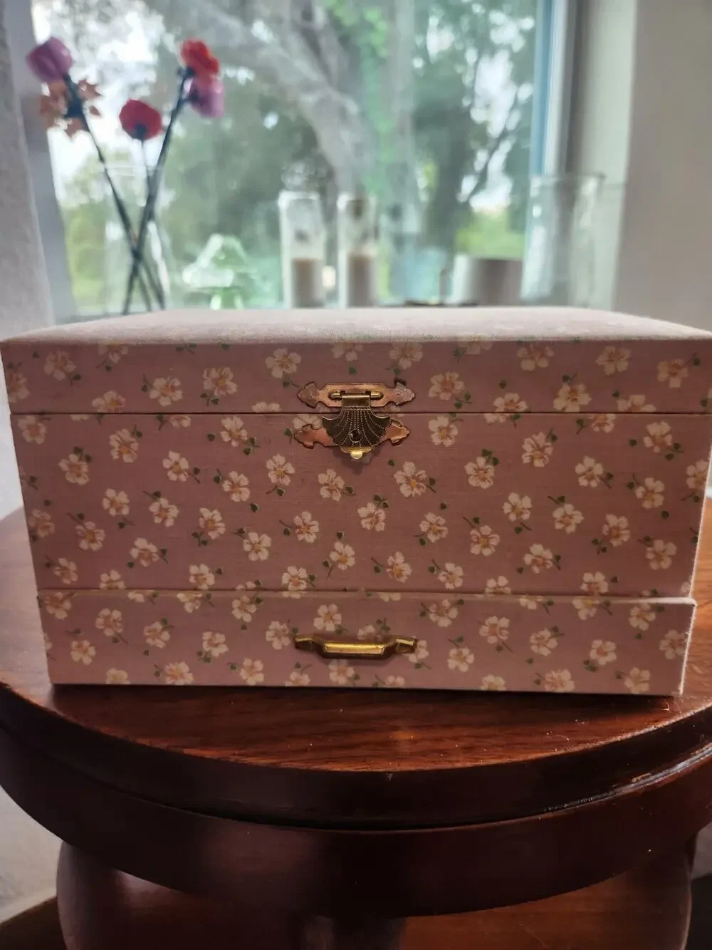 Vintage 1970s Ballerina Music Jewelry Box Love Story Pink Floral Japan